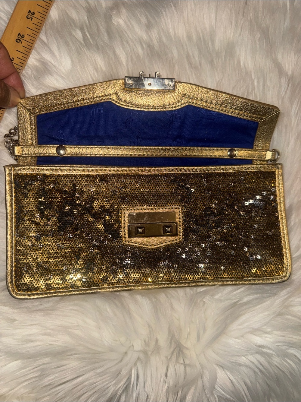 Cole Haan Gold Metallic Chain Wallet-Clutch - Picture 7 of 8